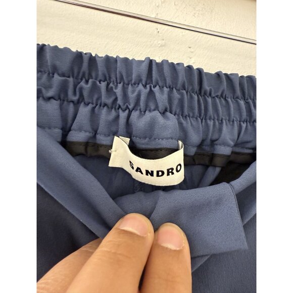 SANDRO‎ Women's navy Blue Straight Leg Wool Blend Trousers Size 8 Minimalist - Picture 3 of 7